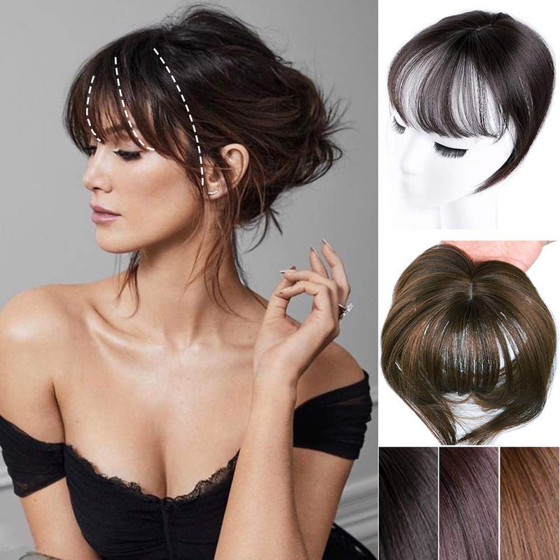 LesafeV Mini Fringe Hairpiece Straight Clip in Forehead Topper with Wispy Bangs Extension Light Brown - Image 1